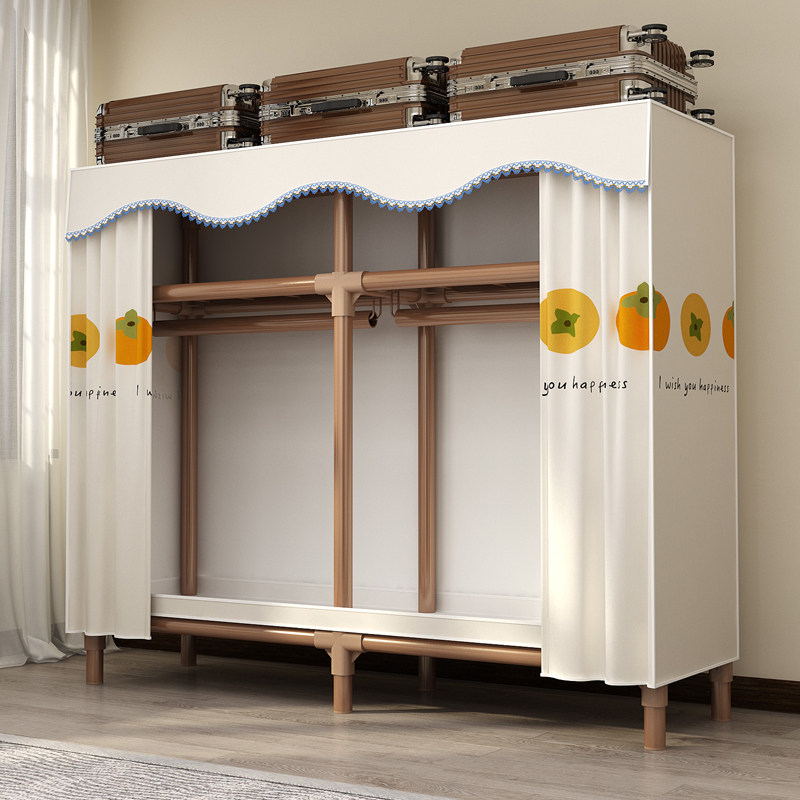 衣柜出租房用简易组装卧室布衣柜家用防尘柜子钢管加粗加厚储物柜