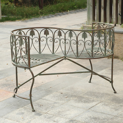 外做旧户外背靠双人椅庭院铁艺公园别墅阳台露台装饰休闲长凳椅