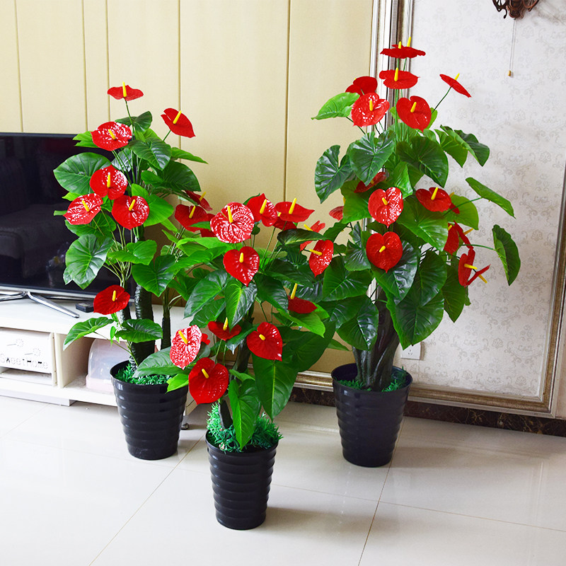 鸿运当头假树仿真树红掌假花盆栽绿色塑料装饰花客厅盆景仿真绿植