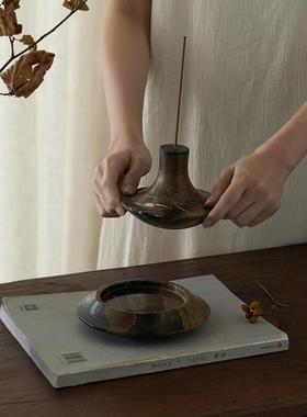 大理石香棒家室内覆古中国禅宗高底创意香炉底座托盘