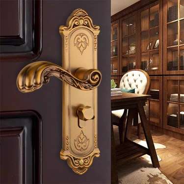 欧式静音室内门锁黄古铜实木门卧室房门锁卫生间S锁具磁吸锁三件