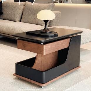 法式复古岩板边几茶几可移动可升降小茶几桌子沙发边柜客厅置物桌