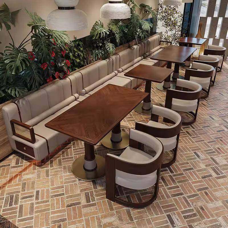 中古风咖啡厅实木餐桌椅组合复古烤肉店卡座沙发茶餐厅沙发