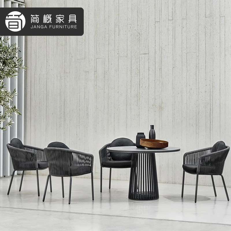 别墅阳台桌椅三件套户外庭院柚木长桌藤椅组合酒店民宿藤编茶桌椅