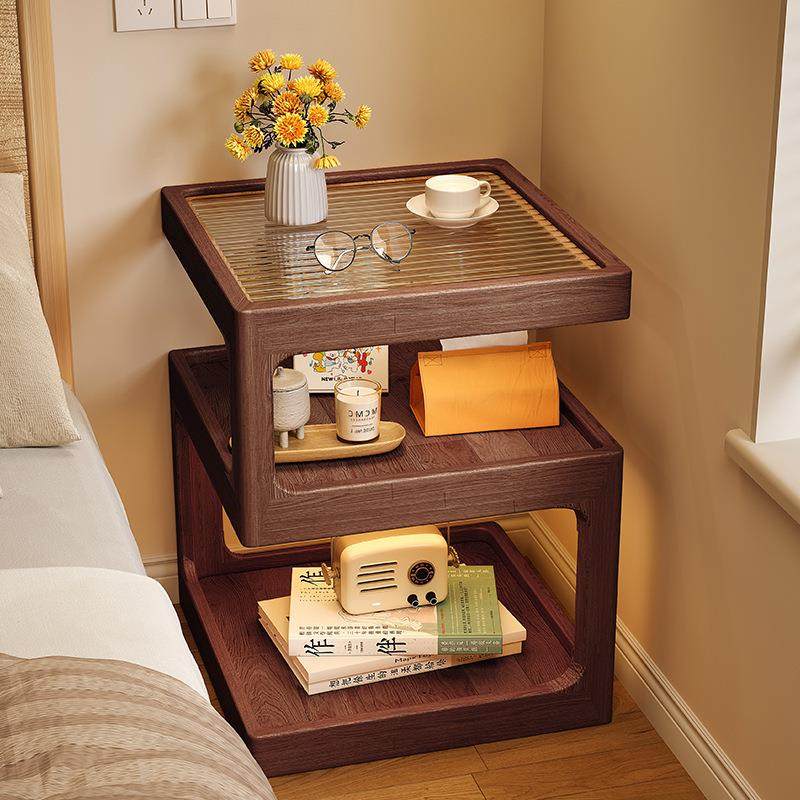 实木中古风床边桌卧室家用小边几床头置物客厅沙发边柜创意小茶几