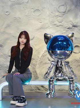 酒店样板间玄关大型雕塑售楼部网红太空猫摆件创意人物装饰艺术品