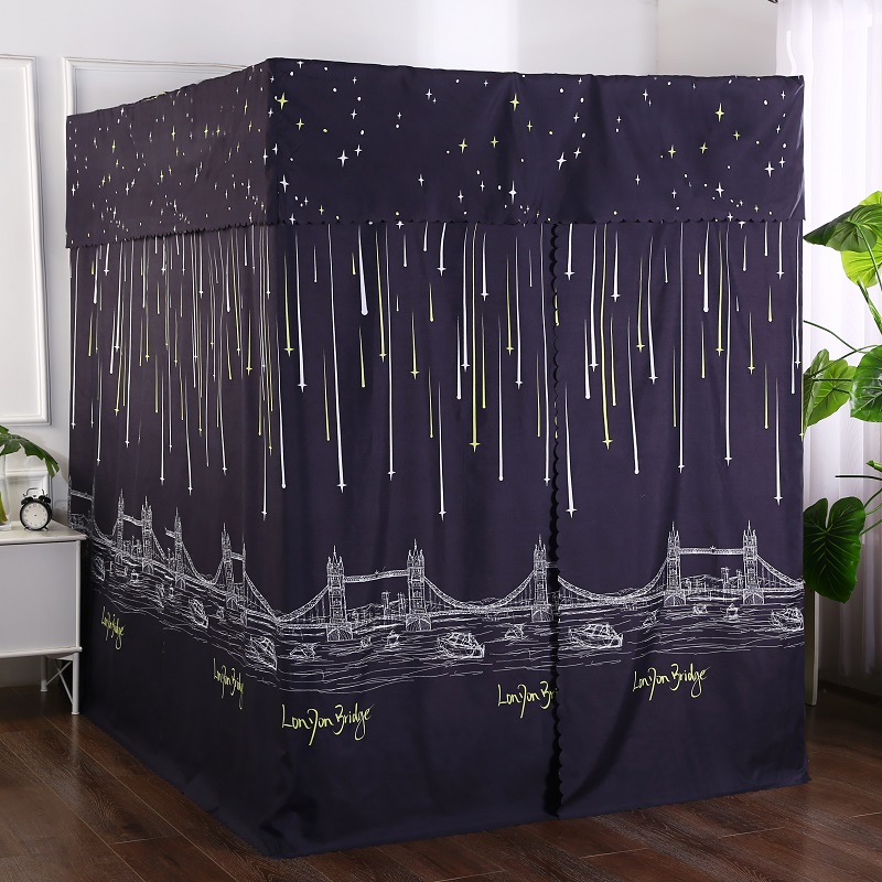 家用遮光床帘1.j8m床落地加粗支架蚊帐1.5m全封闭遮挡床幔防风床