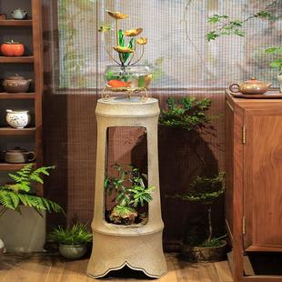 新中式 饰仿古花盆底座 招财流水摆件禅意展示柱室内客厅茶室庭院装