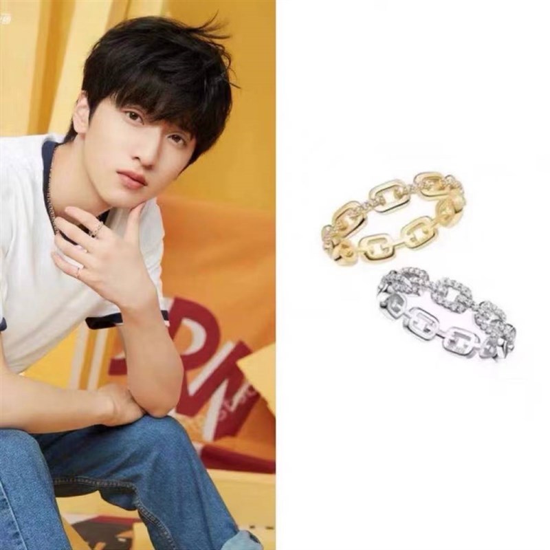 严浩翔同款e尾戒链条戒指周雨彤陆柯燃严浩翔2022男女情侣对戒金