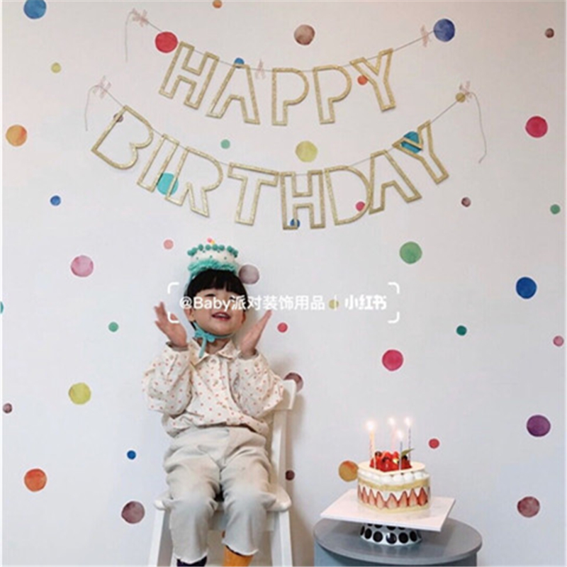 金色镂空字母拉i旗派对背景墙拍照布置生日装饰节庆用品拉花彩旗