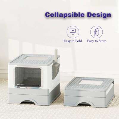 Large Enclosed Cat Litter Box, Foldable Kitten Litters Box