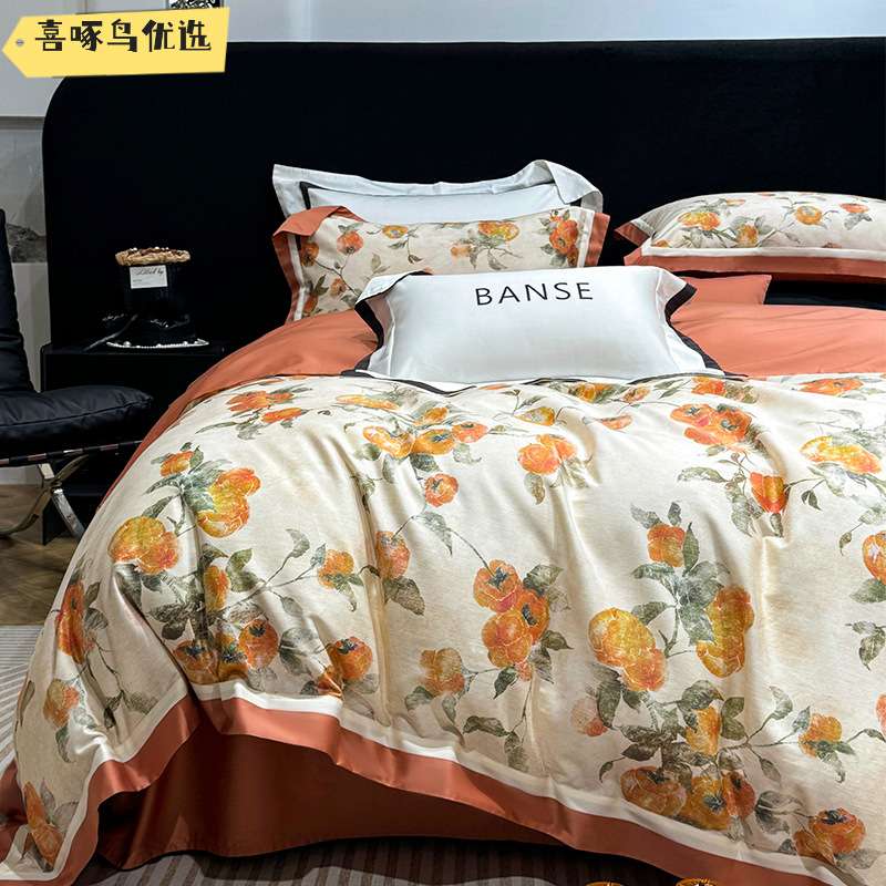100支匹马棉四件套数码印花全棉被套长绒棉别墅床上用品四季款