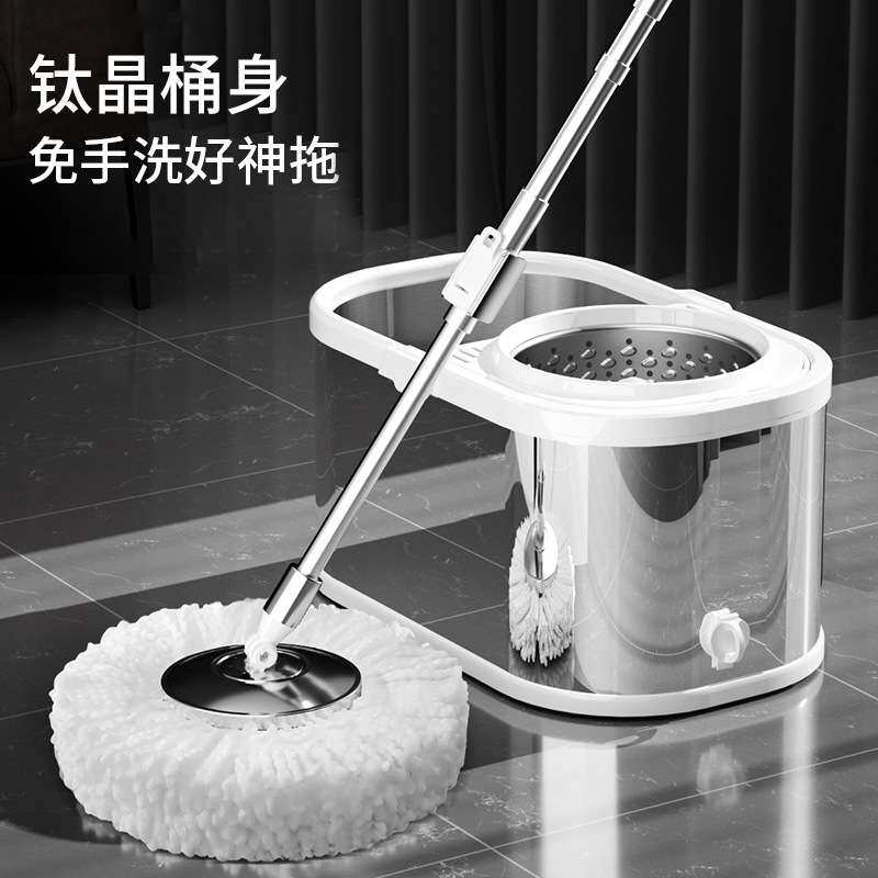 家用墩布免手洗家用懒人旋转套装拖把 手压滚筒纤维拖把 干湿两用
