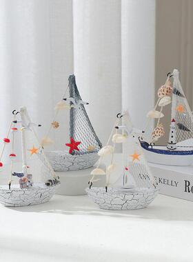 地中海木质帆船模型家居客厅酒柜玄关卧室摆设小船装饰桌面摆件