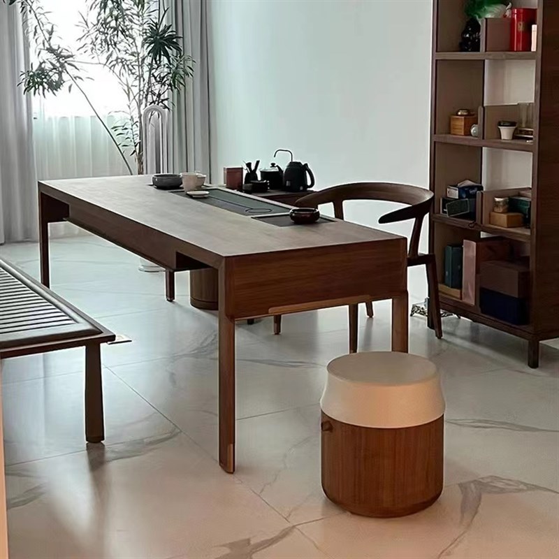 新中式北美黑胡桃木茶桌办公室接待泡茶桌宋式美学家Z用茶室家具