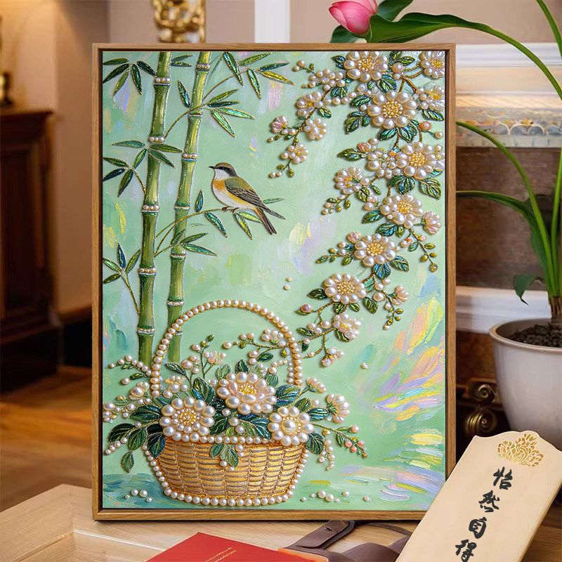 2026新款花鸟鸣宋锦珍珠画diy手工材料包非遗中式钻石治愈装饰画