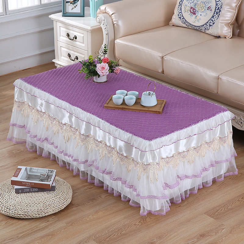新款布艺米色蕾丝茶几罩餐桌台布电视柜盖布防滑床头柜长方形客厅