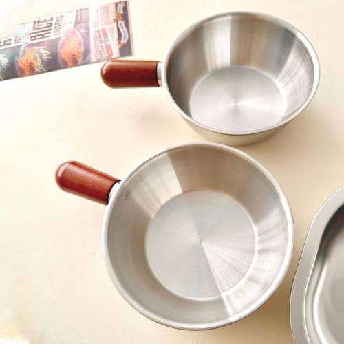 不锈钢一人食锅打蛋碗可拆卸手柄实木柄家用搅拌沙拉碗泡面碗