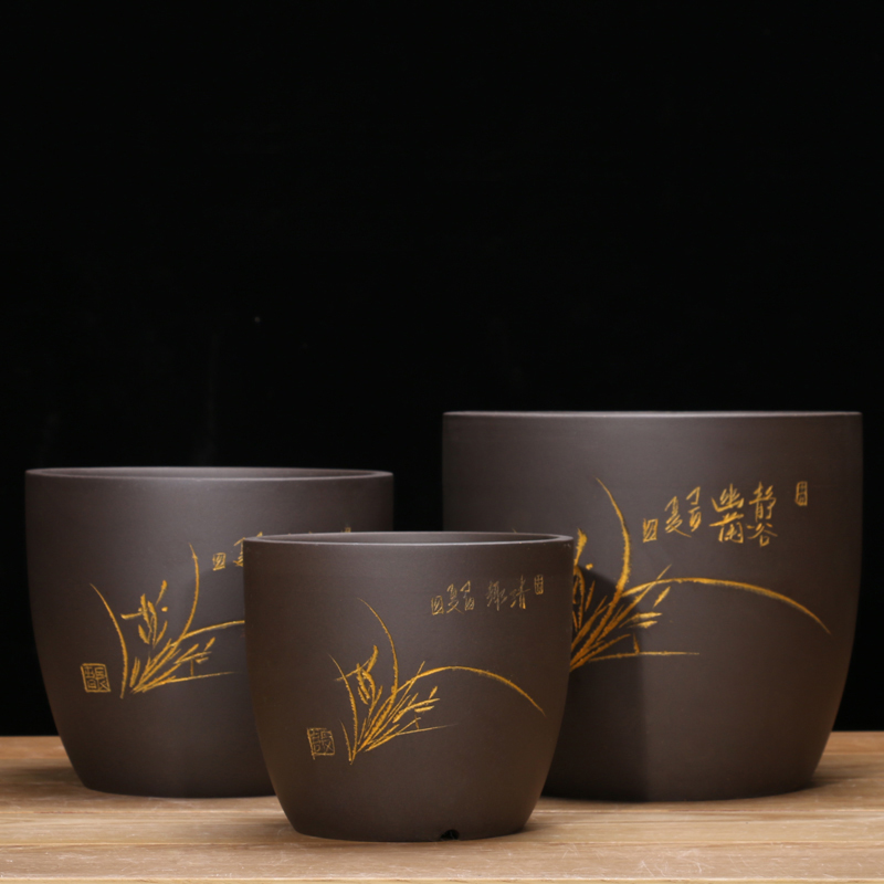 紫砂花盆 古典兰花花盆 虎皮兰 吊兰 绿萝室内绿植物大花盆