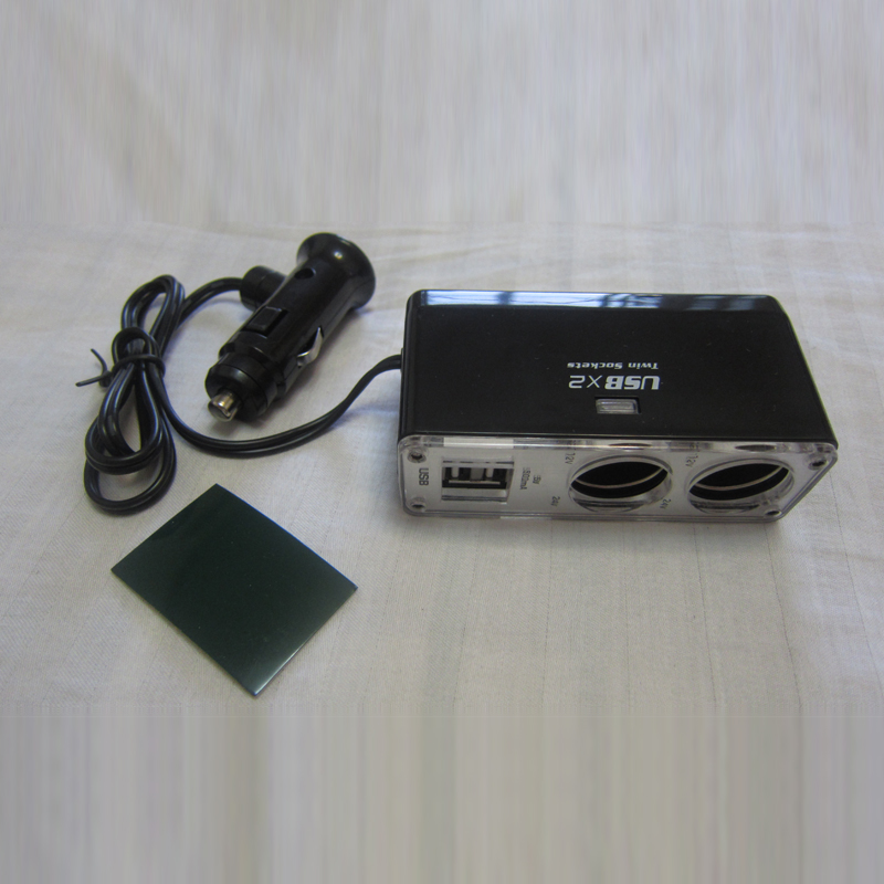 索腾 1分2点烟器带m双USB接口车载充电器 1拖2带延长线转换器插座