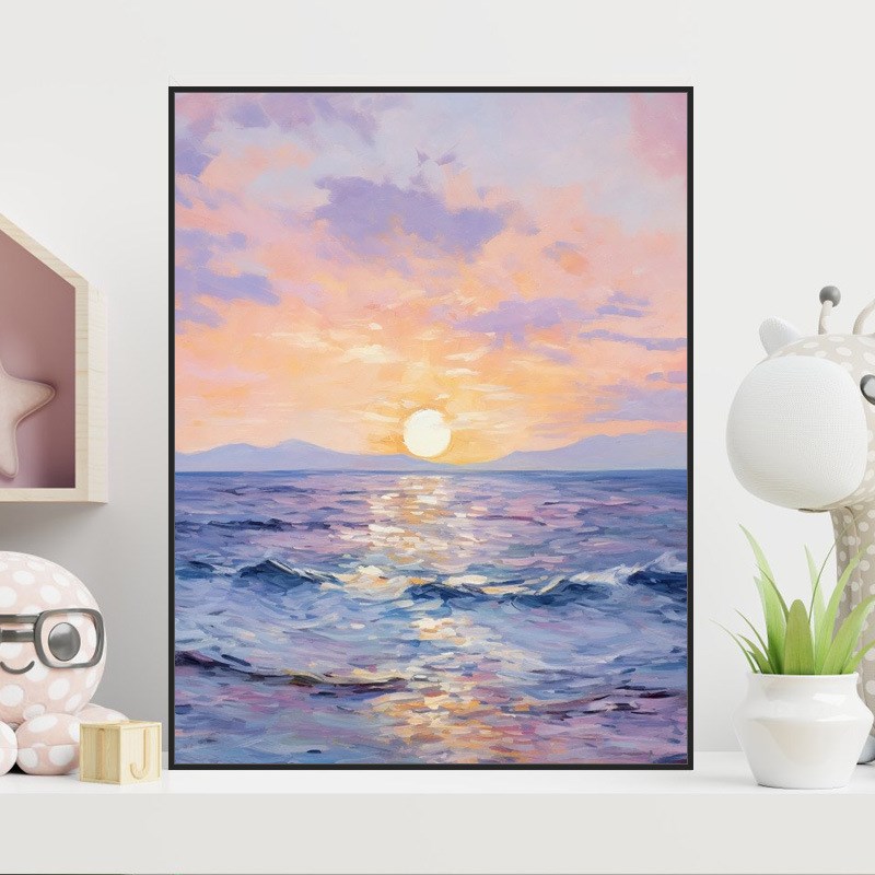 数字油画diy填色画手工油彩装饰画沙滩风景日出海W景丙烯填充挂画图片