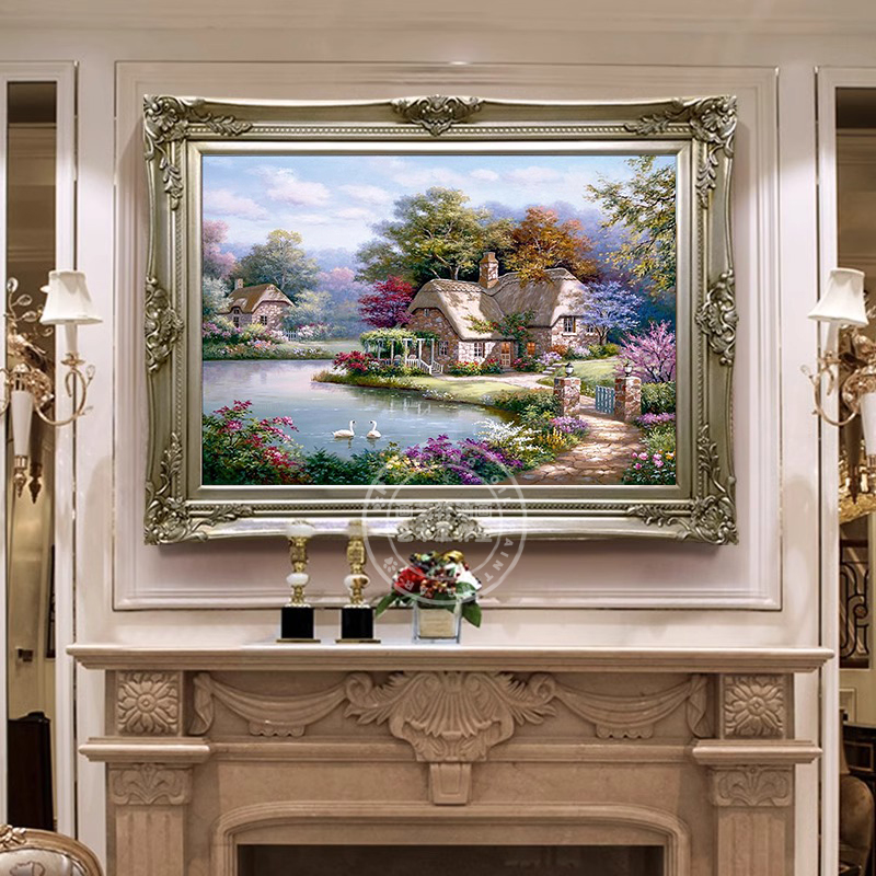 风景油画欧式手绘花园景装饰画客厅玄关沙发背景墙办公室挂画图片