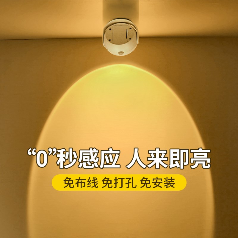 门牌感应射灯无线免打孔背景墙照画日不落氛围灯入户玄关壁画壁灯