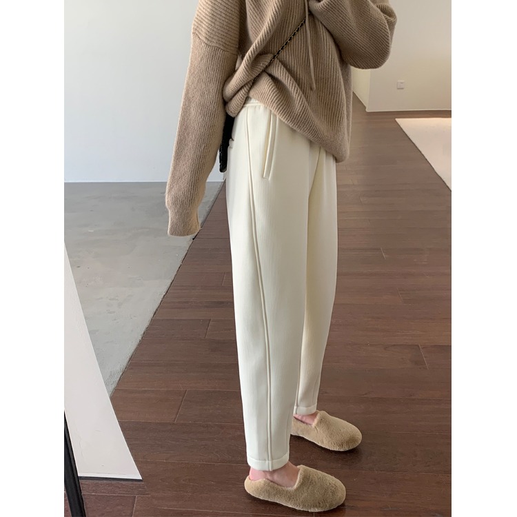 小个子加绒加厚哈伦卫裤女秋冬新款松紧腰显瘦九分萝卜休闲裤xs码