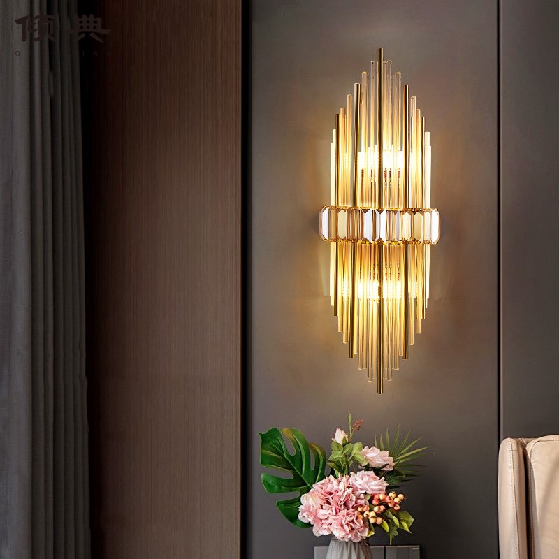 倾典 后现代轻奢壁灯全铜水晶客厅背景墙过道卧室床头灯网红DQ101