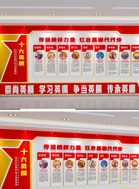 3D立体红色十大英模人物部队党建文化墙背景墙CDR/AI素材
