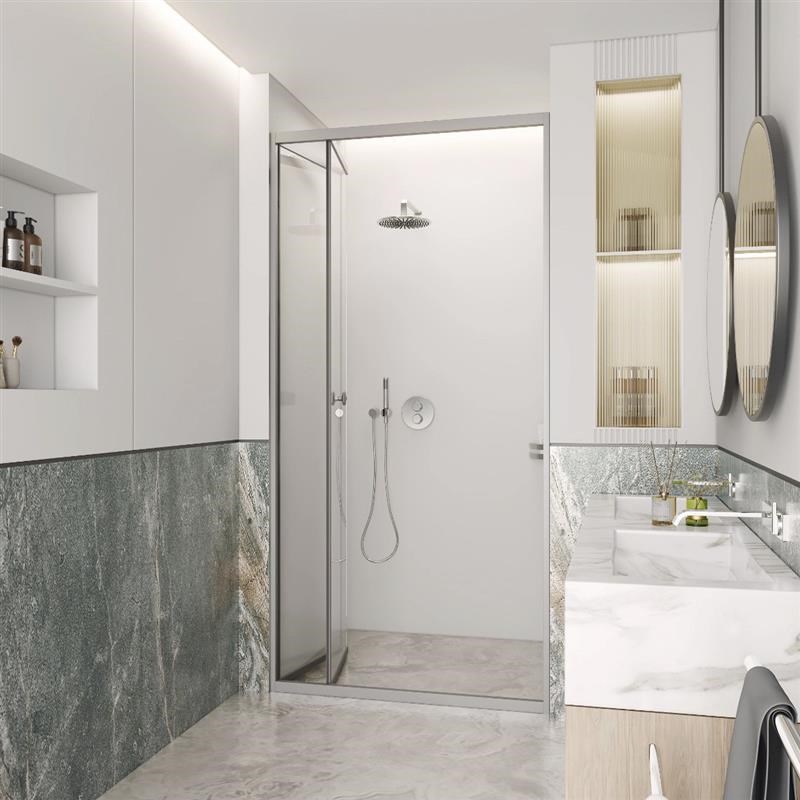 极简淋浴房玻璃可折叠侧推拉门直形浴室干湿R分离隔断窄框浴帘