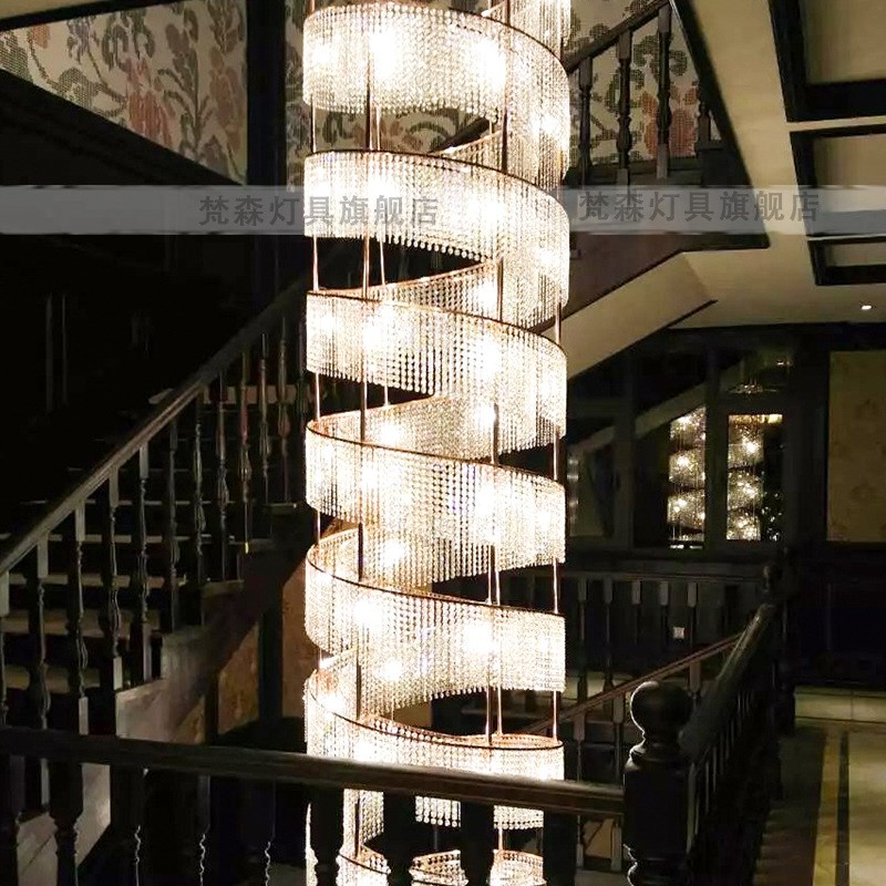 楼梯吊灯欧式水晶吊灯复式楼别墅客厅灯大气餐厅旋转X楼梯间长吊
