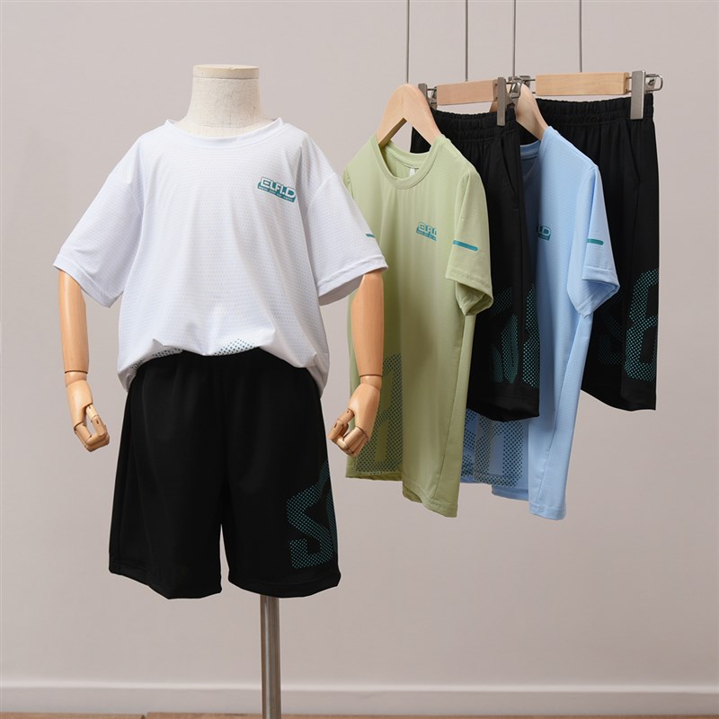 84951 儿童速干短袖短裤v套装 男女童运动网眼T恤五分裤 夏款薄款