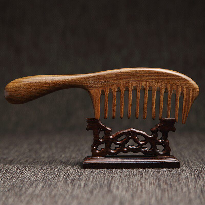 白象天然绿檀木梳子粗齿宽齿有柄梳顺长发卷发直发大号拼接梳刻字