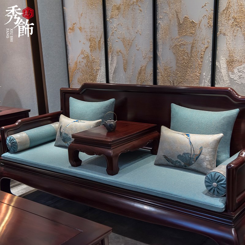中式红木沙发坐垫中国风刺绣靠枕古典实木罗汉床垫子五件套定制