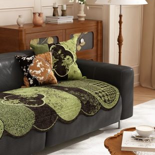 法式 通用防滑沙发盖布座垫 中古风异形沙发坐垫2025新款 绿色秋四季