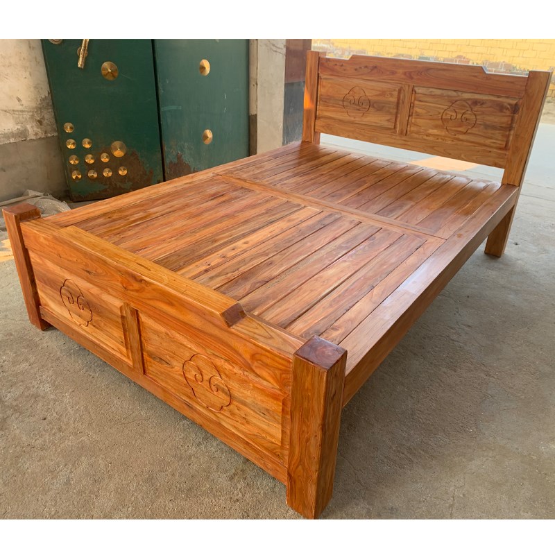 实木床双人单人老榆木床雕刻中式简约结实18米15米木头板床