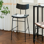 OUYOULIFE北欧复古实木吧台椅轻奢简约家用吧椅靠背咖啡厅高脚凳