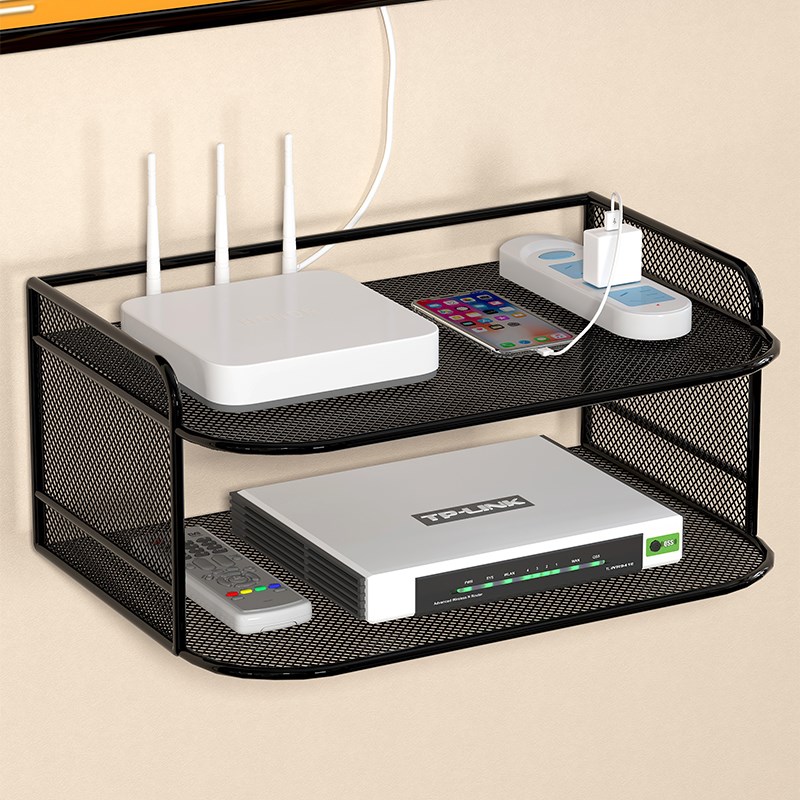 路由器放置架收纳盒墙上放托架盒子wifi壁挂式机顶盒置物架电视机