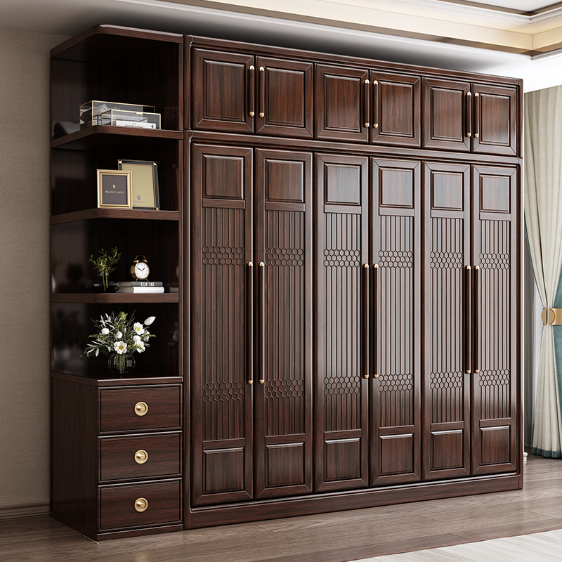 实木衣柜家用卧室衣橱新中式紫金檀木原木全实木简易结实耐用柜子