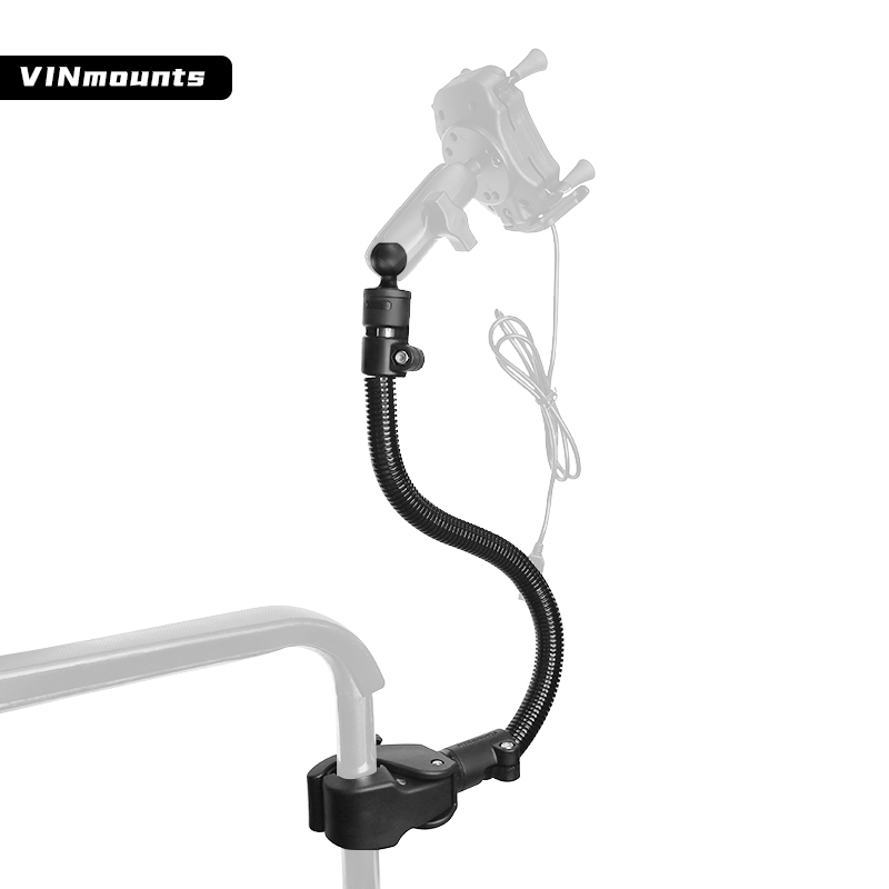 车载圆管夹蛇形软管支架1英寸球头任意弯曲铝管副驾拓展平板支架