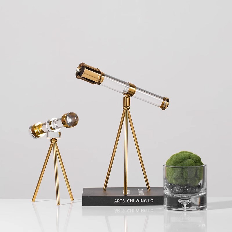 高级感客厅酒柜电视柜书房办公桌工艺品道具水晶望远镜装饰摆件