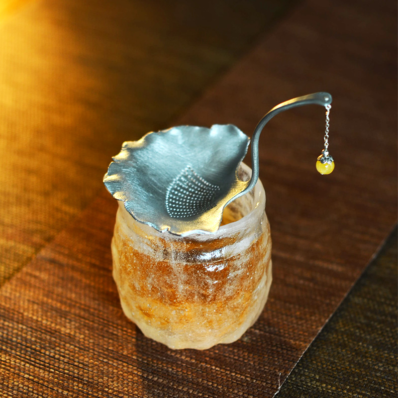 日式茶过滤网纯锡手工镶银玉坠饰茶漏茶滤创意个性家用功夫滤茶具