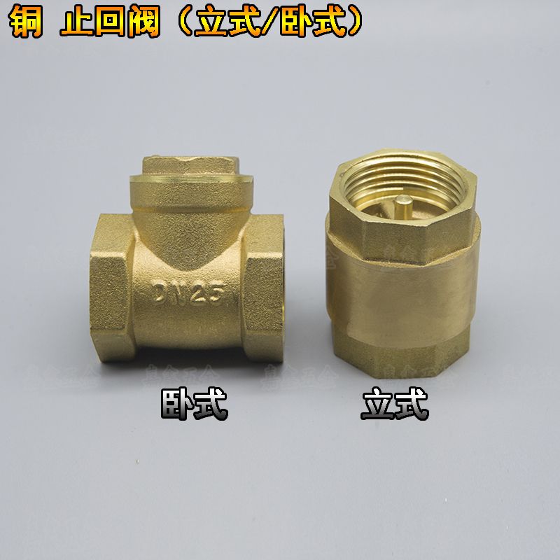 黄铜卧立式止回阀4分6分1寸2寸弹簧单向阀门铜杆逆止阀DN15 20 25