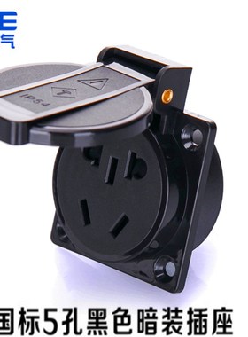 新国标5孔工业插座 带盖子工业插座10A 防水IP54插座 5孔充电插座