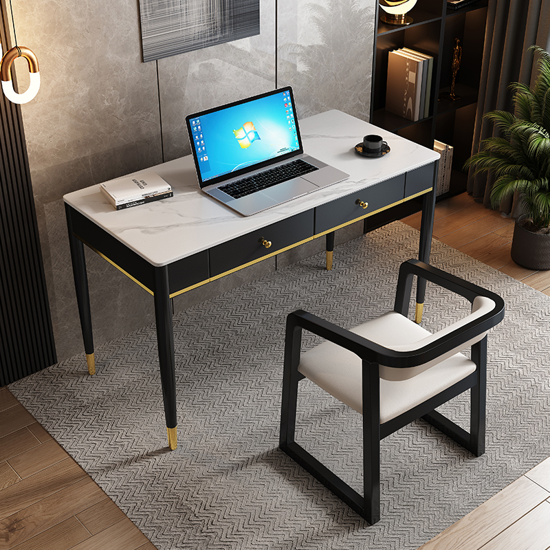 岩板书桌实木简约家用办公桌卧室小户型现代电脑桌意式轻奢书桌