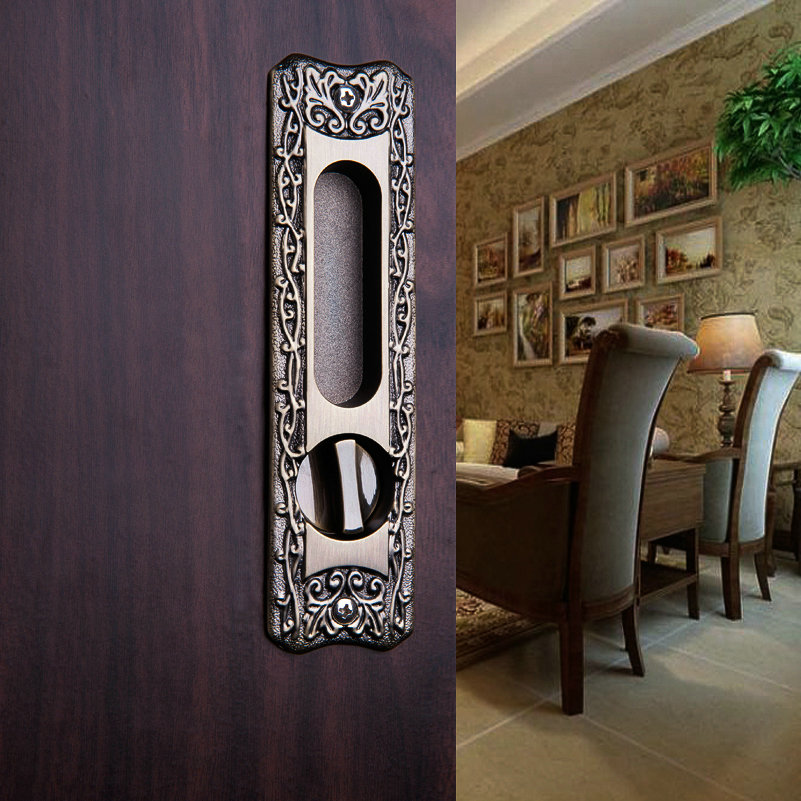 德国鸿瀛青古铜移门锁 欧式仿古移门锁 花纹平推拉门吊滑移门勾锁