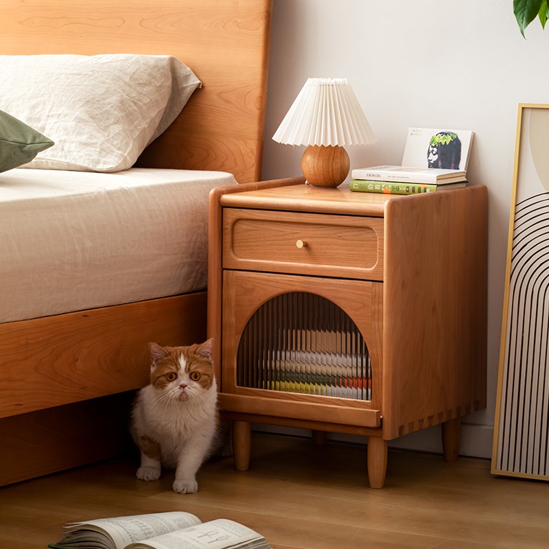 北陌家具实木床头柜小户型日式樱桃木原木简约卧室储物收纳柜边柜