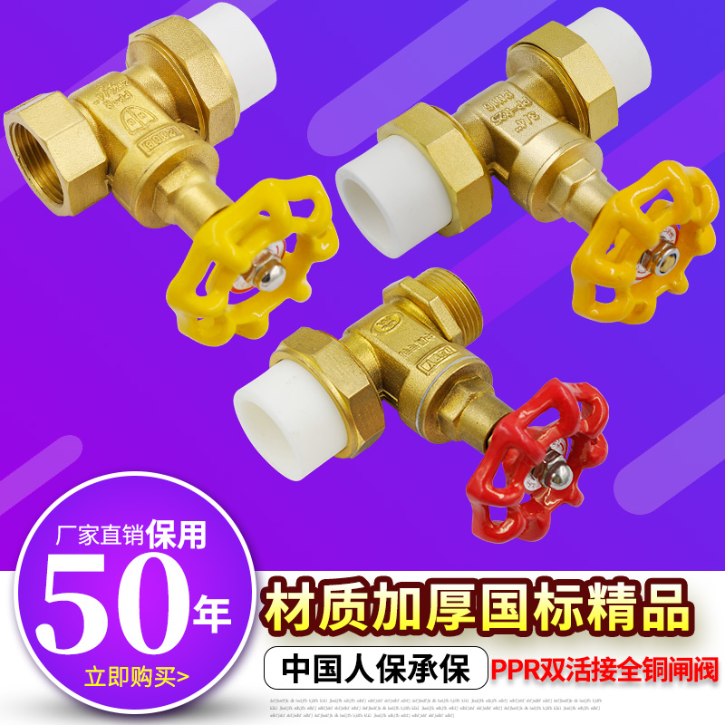 PPR铜闸阀 PPR阀门双头活接铜球截止阀门20 4分PPR水管管件配件