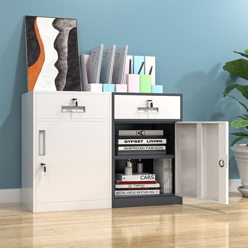 文件柜矮柜铁皮柜带锁档案柜钢制桌下柜抽屉资料柜收纳柜储物柜子